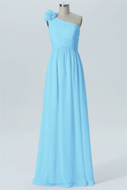 Chiffon Column One Shoulder Sleeveless Bridesmaid Dress-B07607