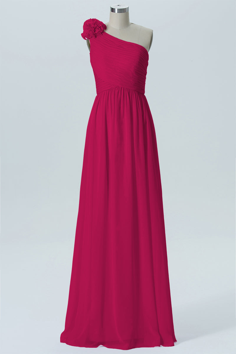 Chiffon Column One Shoulder Sleeveless Bridesmaid Dress-B07607