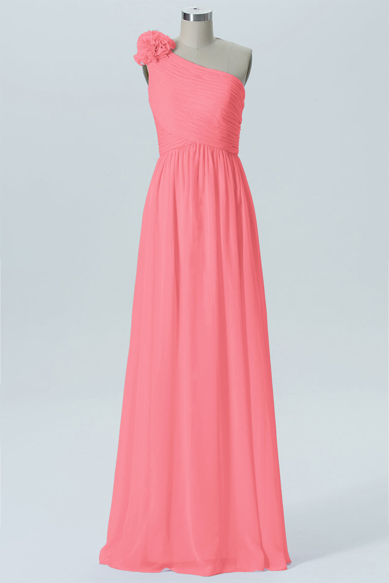 Chiffon Column One Shoulder Sleeveless Bridesmaid Dress-B07607