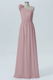 Chiffon Column One Shoulder Sleeveless Bridesmaid Dress-B07607