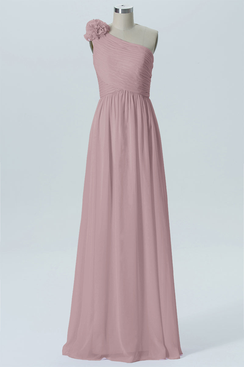 Chiffon Column One Shoulder Sleeveless Bridesmaid Dress-B07607