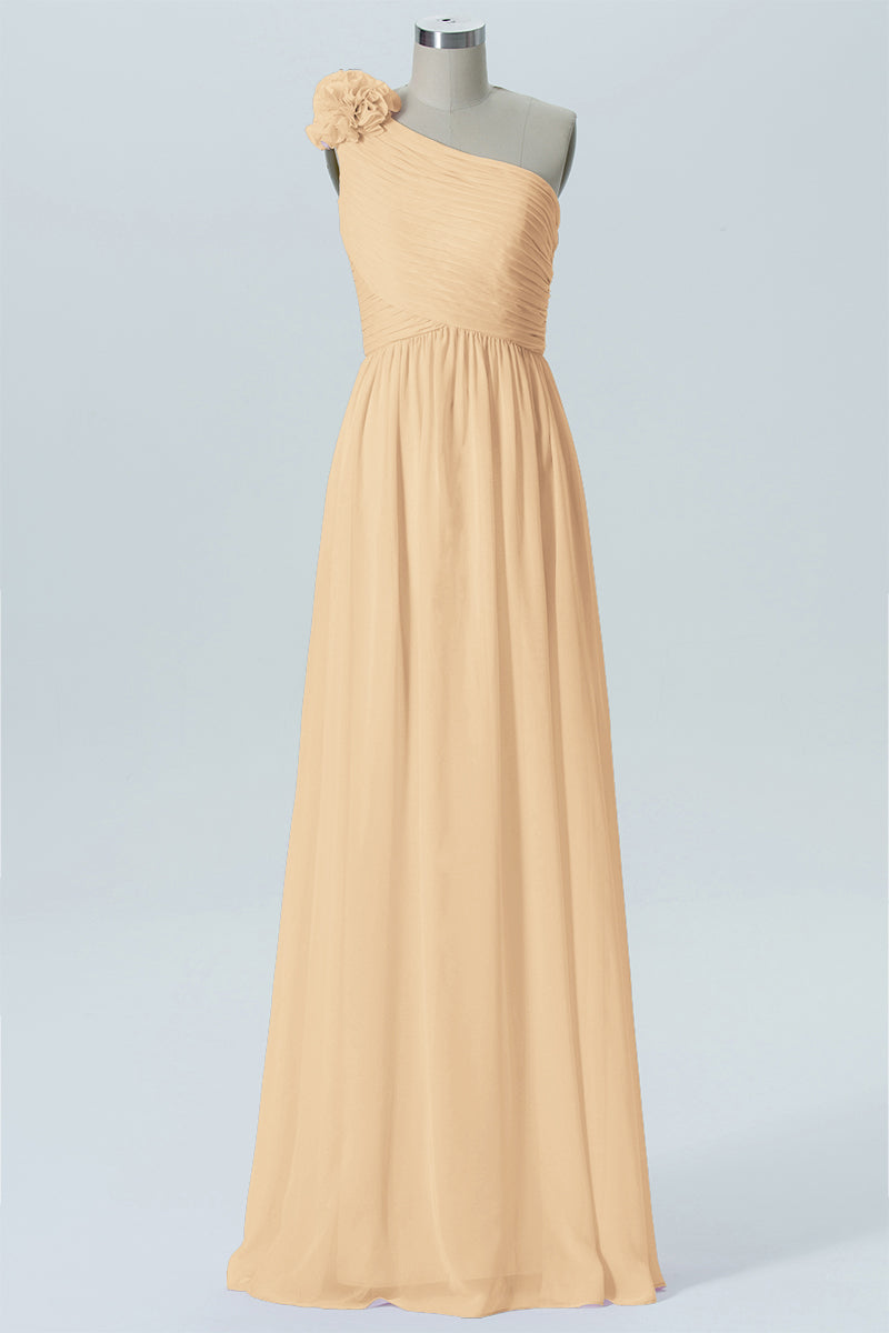 Chiffon Column One Shoulder Sleeveless Bridesmaid Dress-B07607