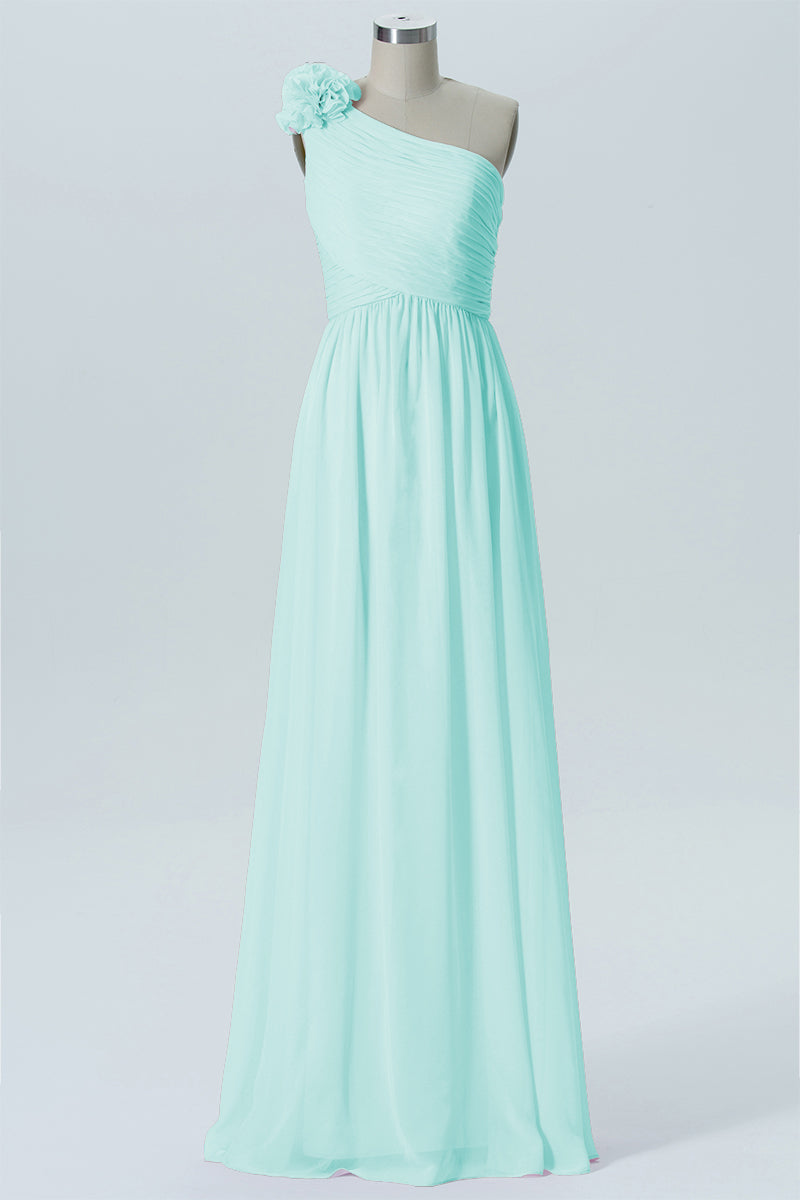 Chiffon Column One Shoulder Sleeveless Bridesmaid Dress-B07607