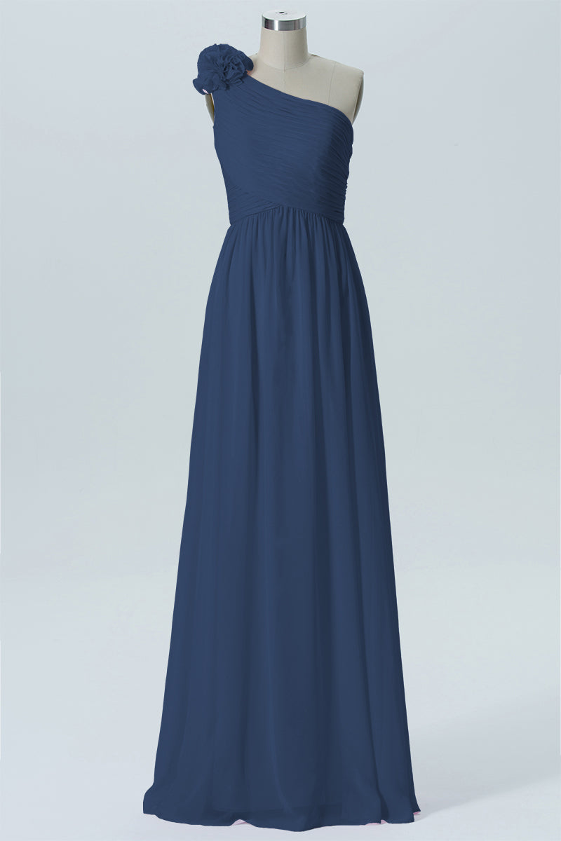 Chiffon Column One Shoulder Sleeveless Bridesmaid Dress-B07607