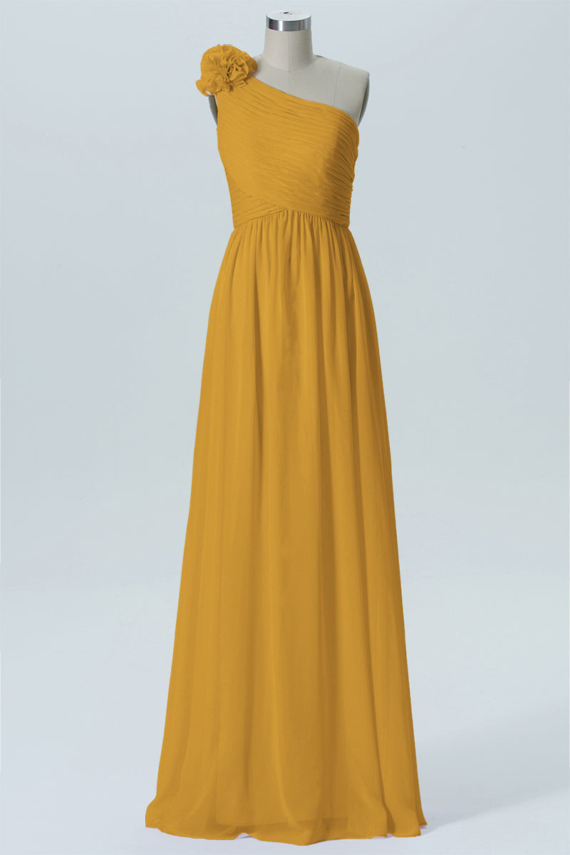 Chiffon Column One Shoulder Sleeveless Bridesmaid Dress-B07607