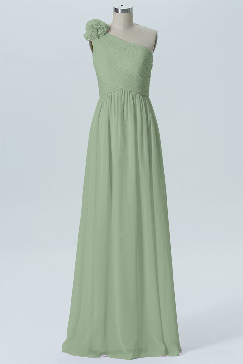 Chiffon Column One Shoulder Sleeveless Bridesmaid Dress-B07607