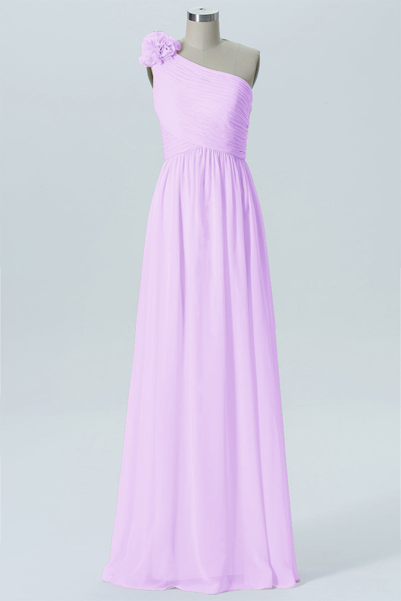Chiffon Column One Shoulder Sleeveless Bridesmaid Dress-B07607