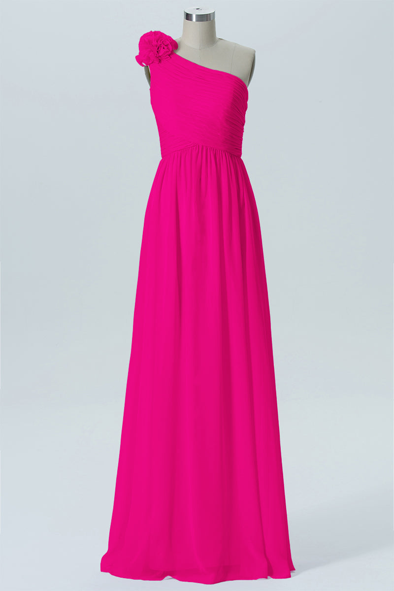 Chiffon Column One Shoulder Sleeveless Bridesmaid Dress-B07607