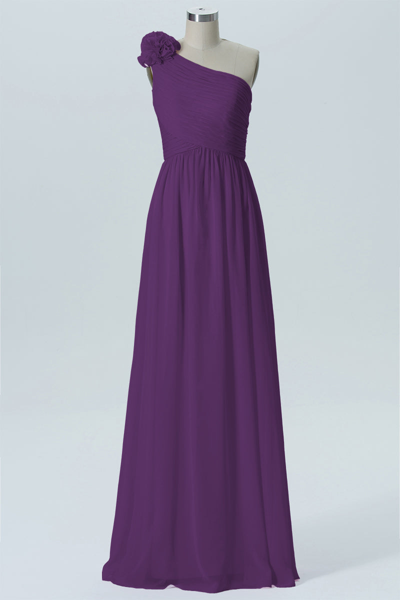 Chiffon Column One Shoulder Sleeveless Bridesmaid Dress-B07607