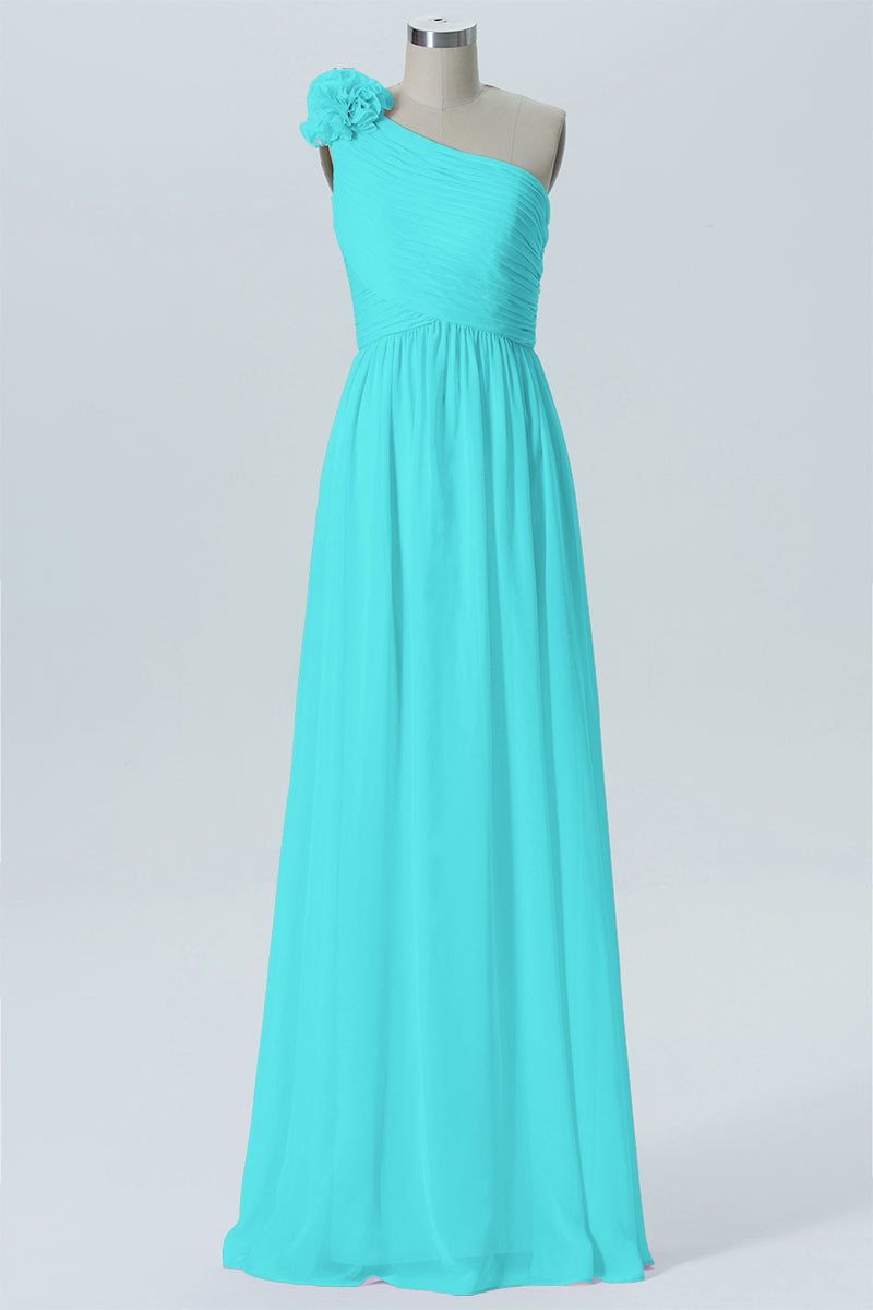 Chiffon Column One Shoulder Sleeveless Bridesmaid Dress-B07607