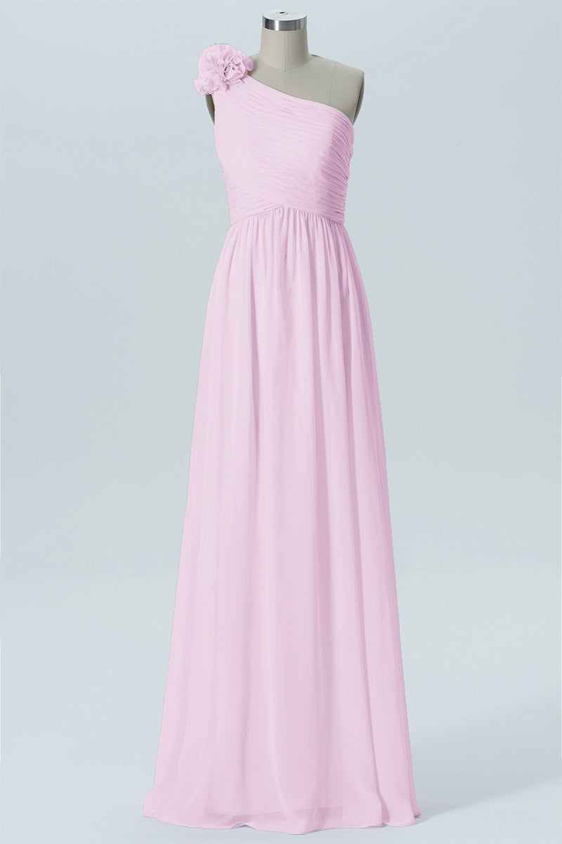 Chiffon Column One Shoulder Sleeveless Bridesmaid Dress-B07607