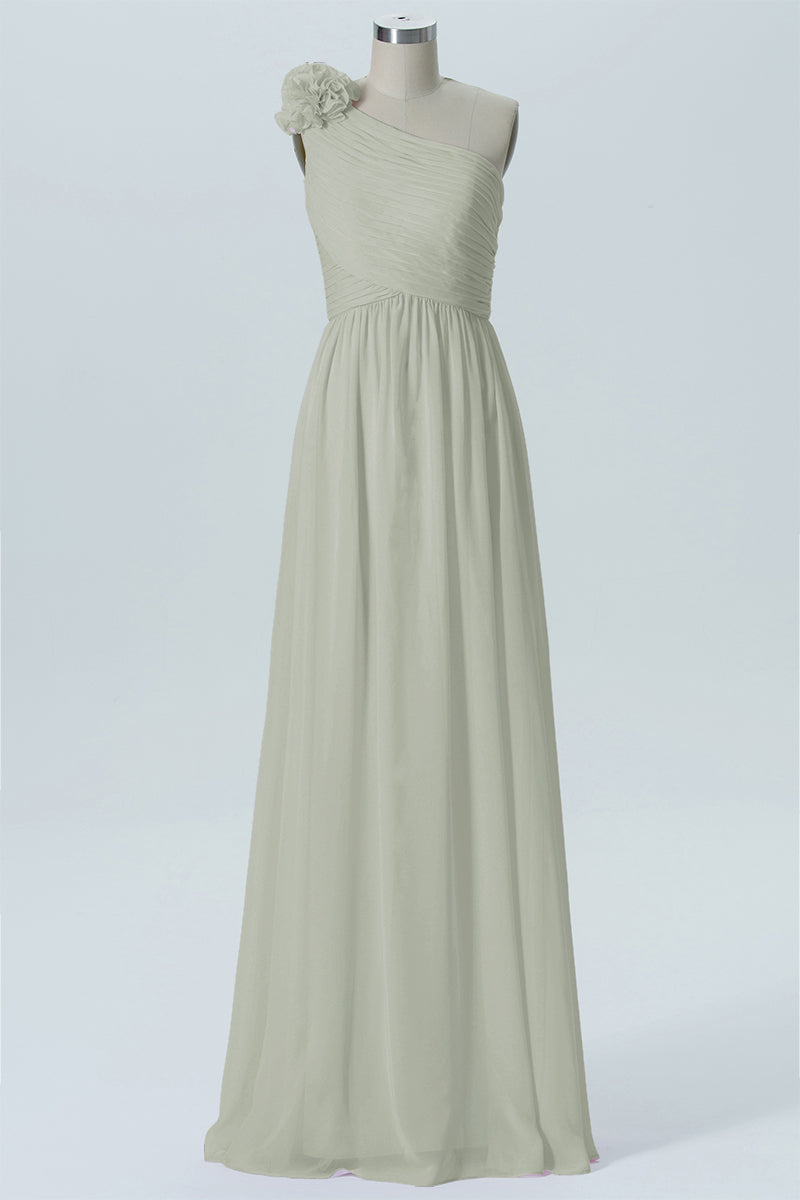 Chiffon Column One Shoulder Sleeveless Bridesmaid Dress-B07607