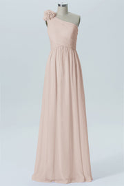 Chiffon Column One Shoulder Sleeveless Bridesmaid Dress-B07607