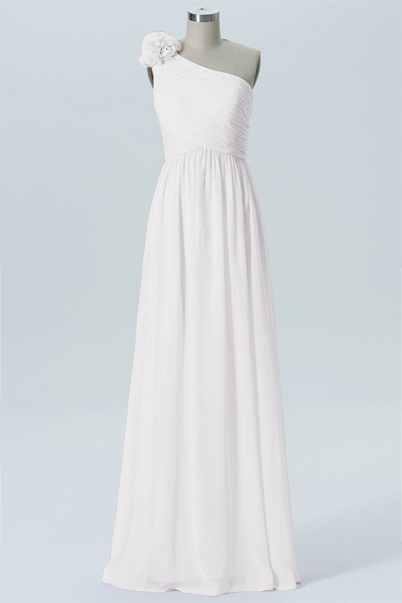 Chiffon Column One Shoulder Sleeveless Bridesmaid Dress-B07607