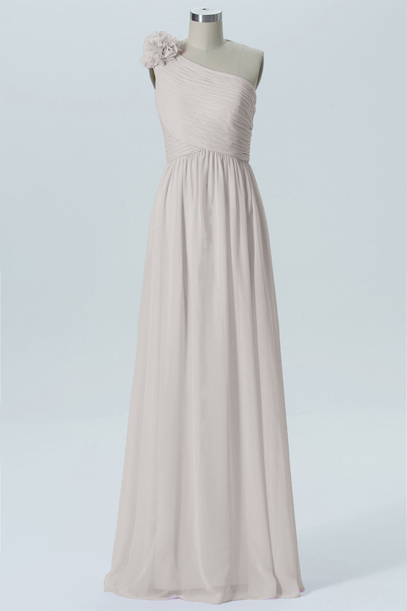 Chiffon Column One Shoulder Sleeveless Bridesmaid Dress-B07607