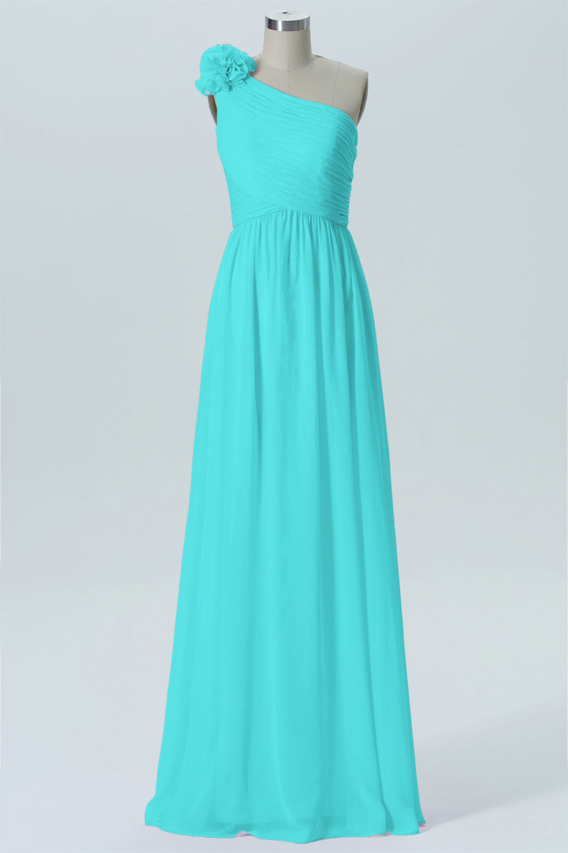 Chiffon Column One Shoulder Sleeveless Bridesmaid Dress-B07607