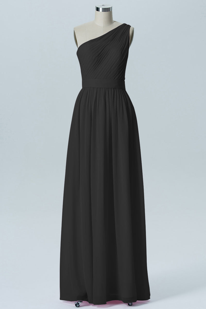 Chiffon A-line One Shoulder Sleeveless Bridesmaid Dress-B07615