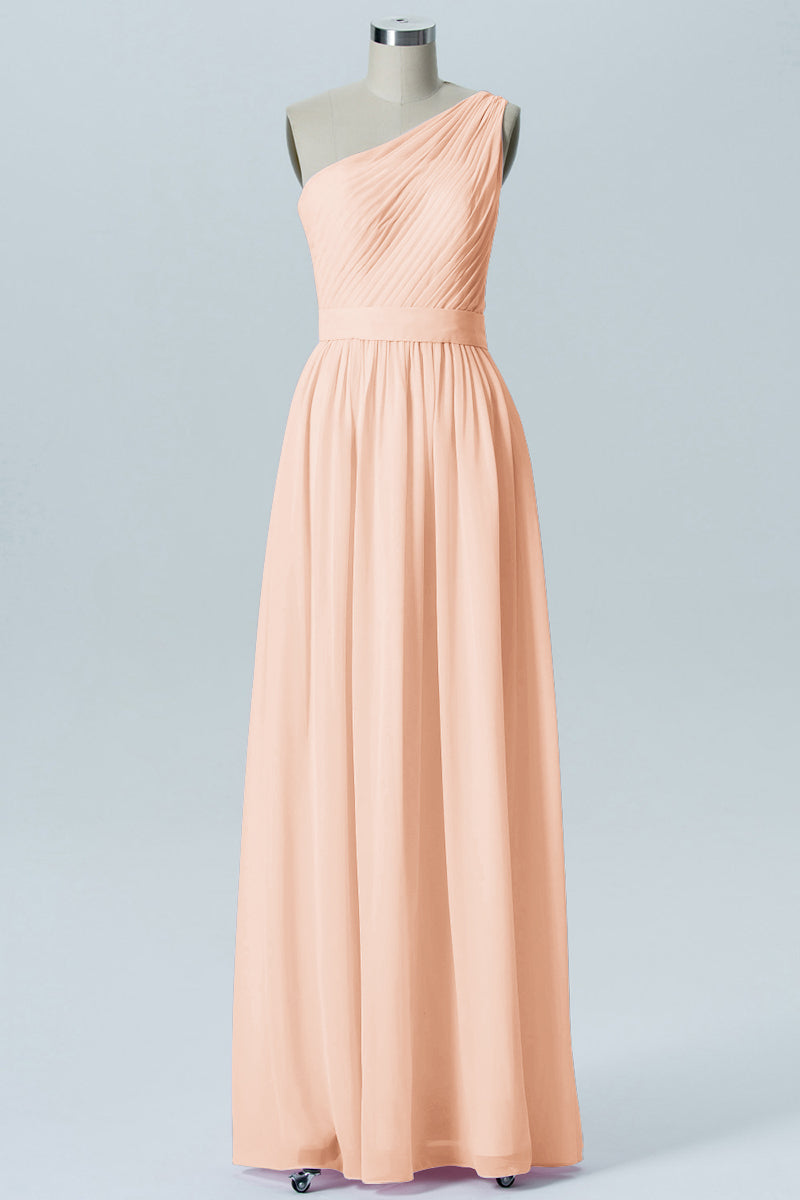 Chiffon A-line One Shoulder Sleeveless Bridesmaid Dress-B07615