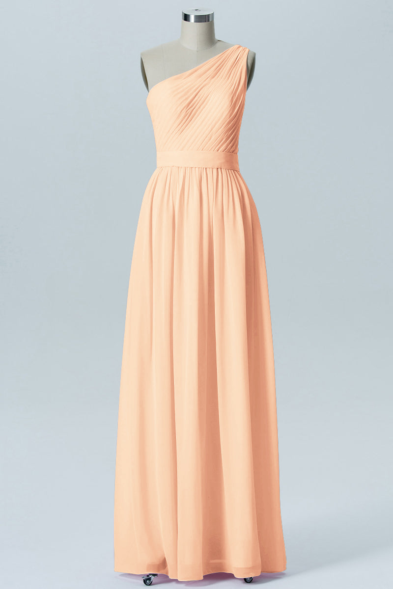 Chiffon A-line One Shoulder Sleeveless Bridesmaid Dress-B07615