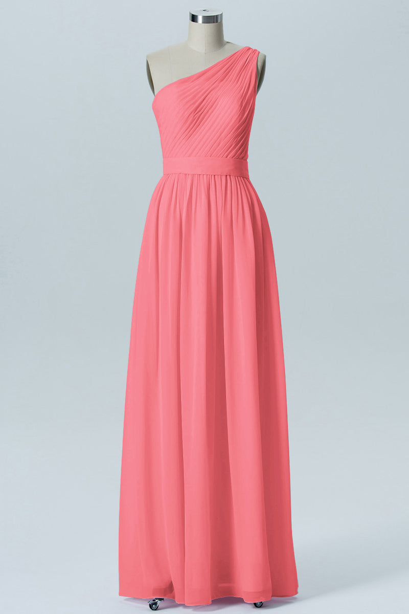 Chiffon A-line One Shoulder Sleeveless Bridesmaid Dress-B07615