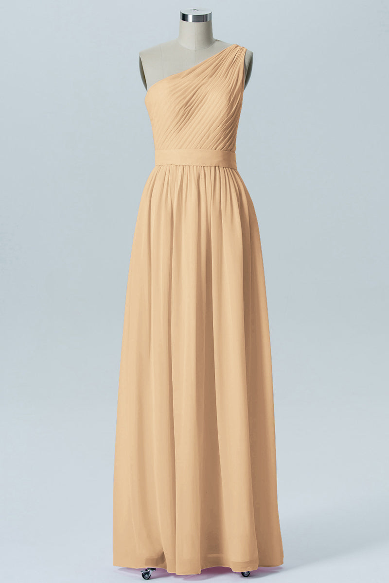 Chiffon A-line One Shoulder Sleeveless Bridesmaid Dress-B07615