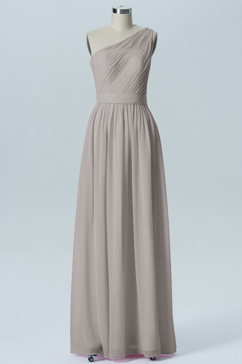 Chiffon A-line One Shoulder Sleeveless Bridesmaid Dress-B07615