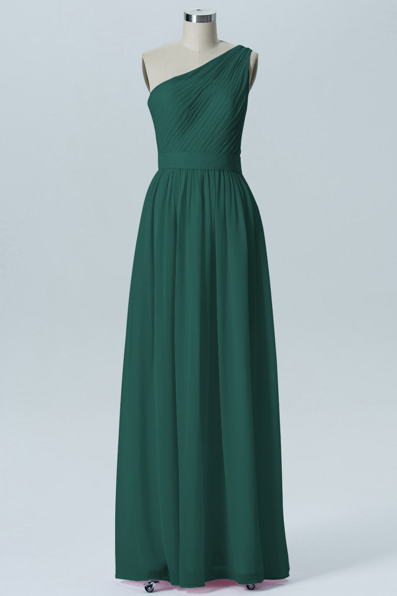 Chiffon A-line One Shoulder Sleeveless Bridesmaid Dress-B07615