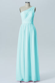 Chiffon A-line One Shoulder Sleeveless Bridesmaid Dress-B07615