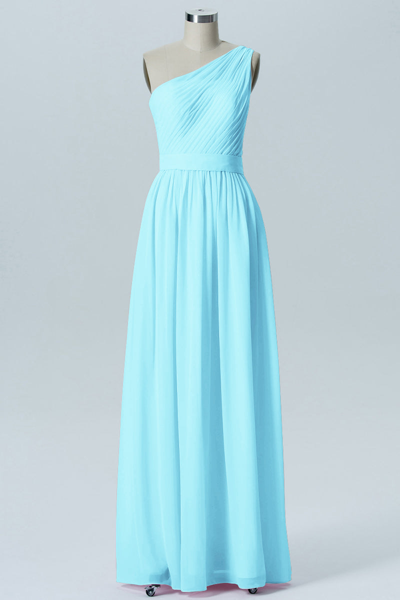Chiffon A-line One Shoulder Sleeveless Bridesmaid Dress-B07615