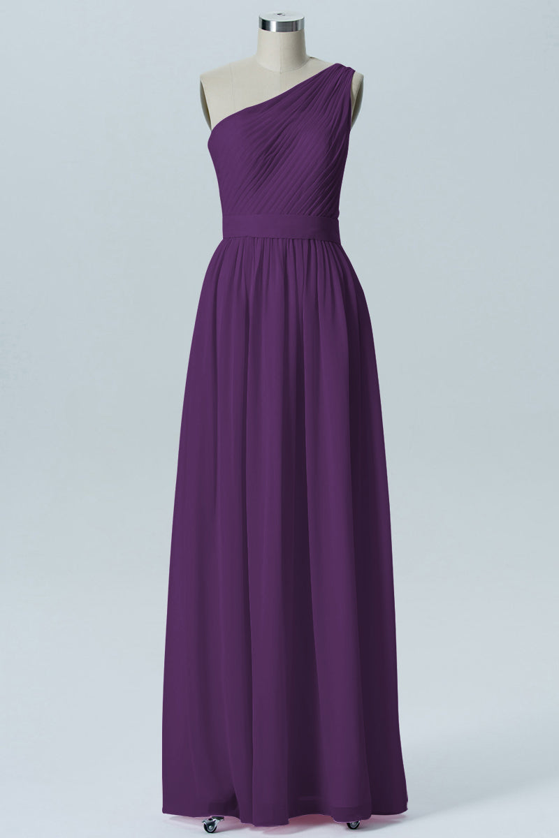 Chiffon A-line One Shoulder Sleeveless Bridesmaid Dress-B07615