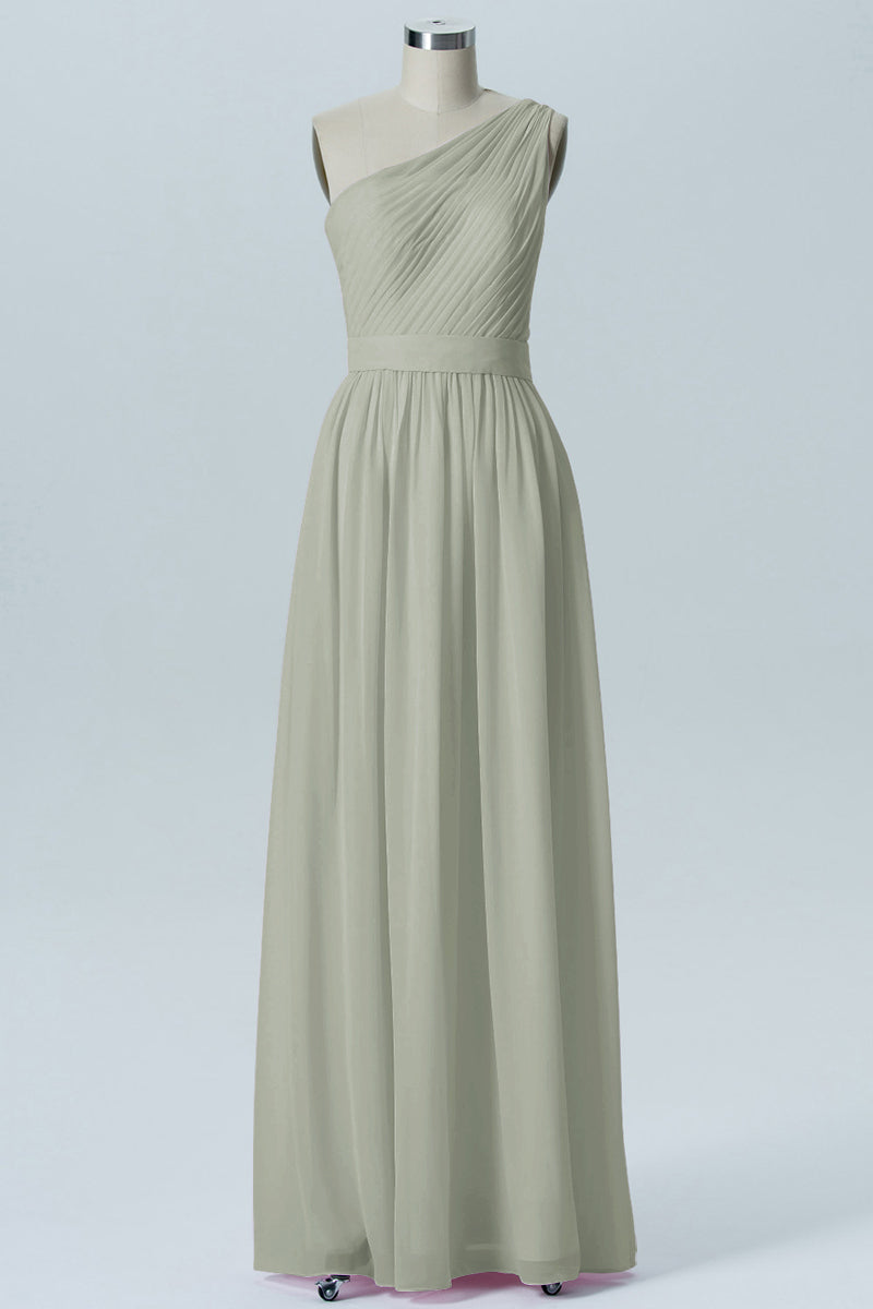 Chiffon A-line One Shoulder Sleeveless Bridesmaid Dress-B07615