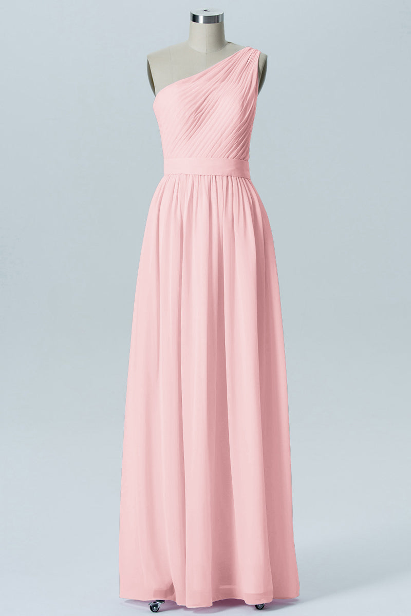 Chiffon A-line One Shoulder Sleeveless Bridesmaid Dress-B07615