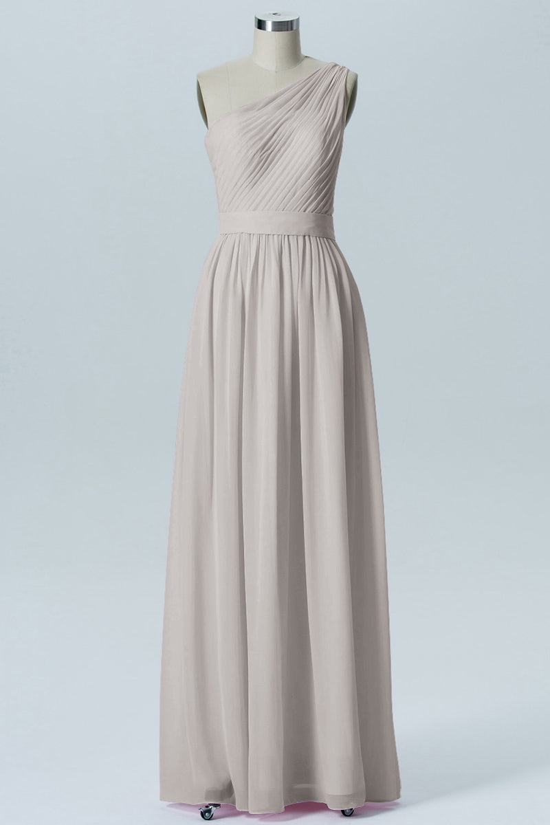 Chiffon A-line One Shoulder Sleeveless Bridesmaid Dress-B07615