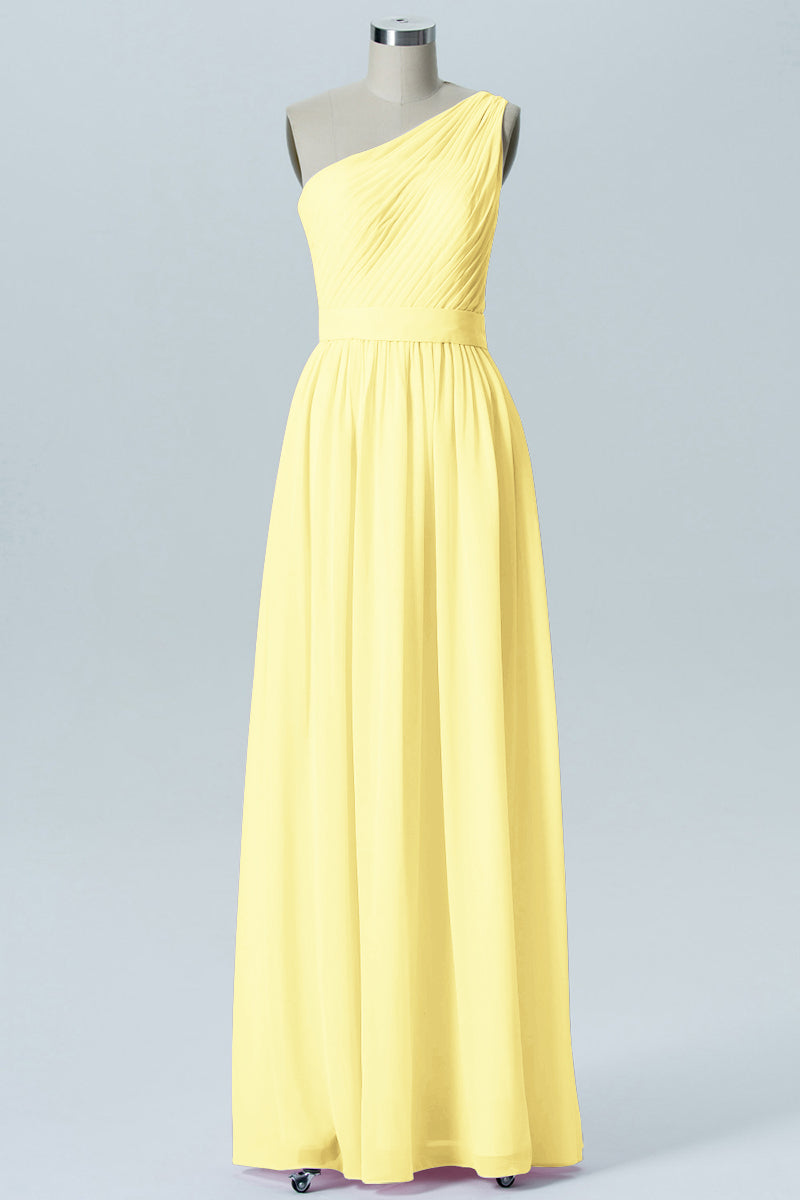 Chiffon A-line One Shoulder Sleeveless Bridesmaid Dress-B07615