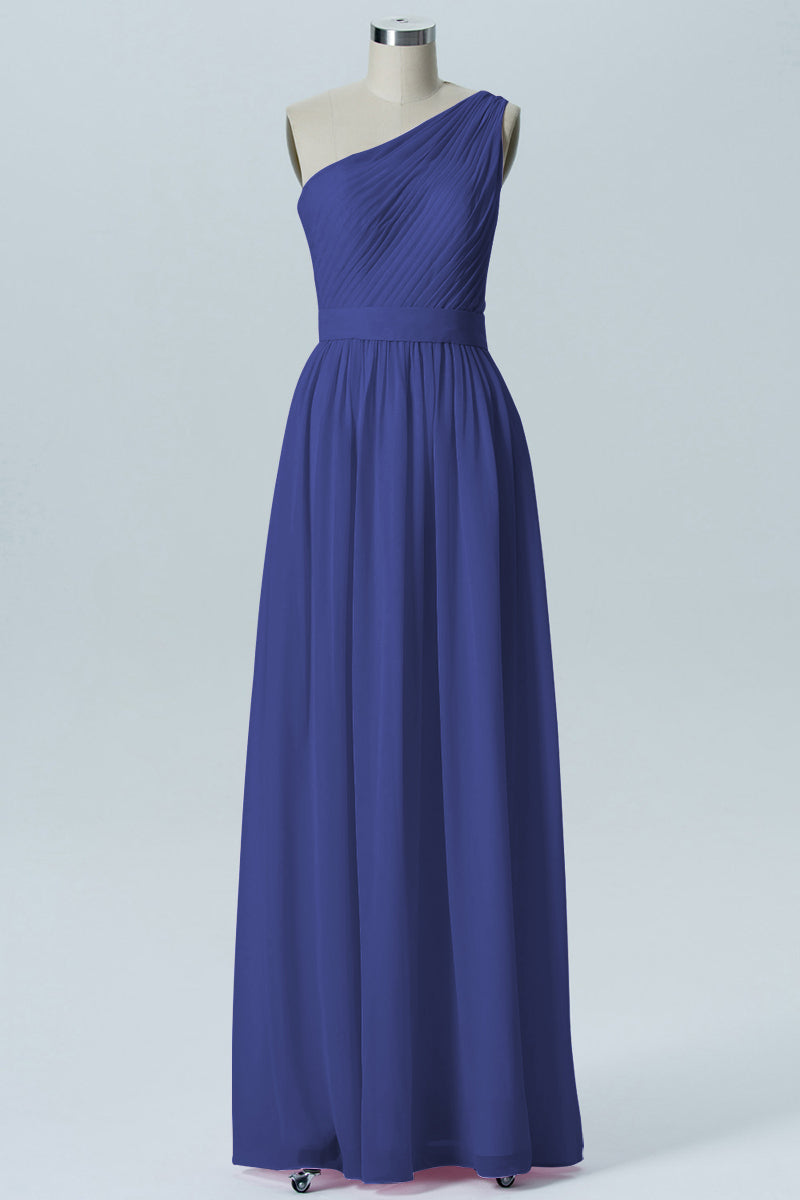 Chiffon A-line One Shoulder Sleeveless Bridesmaid Dress-B07615