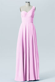 Chiffon Column One Shoulder Sleeveless Bridesmaid Dress-B07642