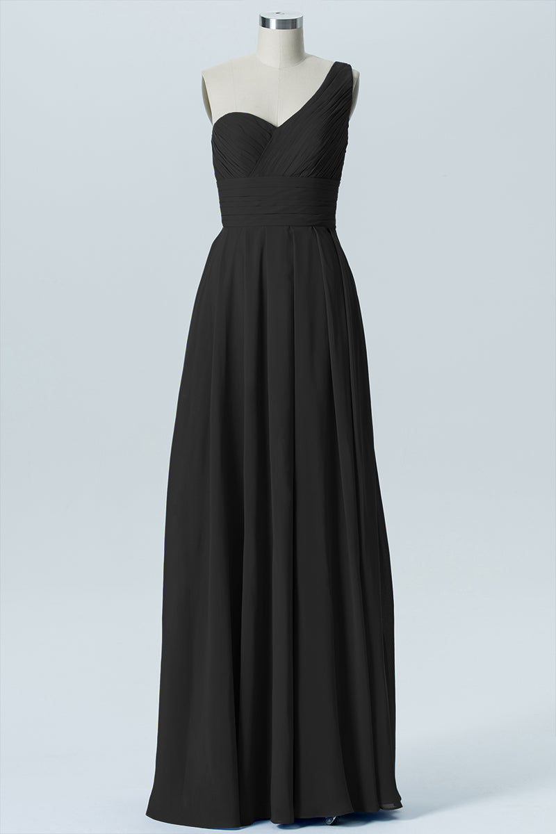 Chiffon Column One Shoulder Sleeveless Bridesmaid Dress-B07642