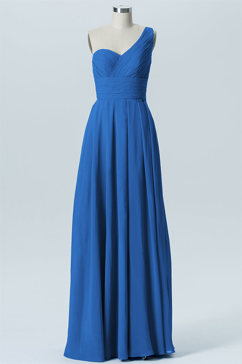 Chiffon Column One Shoulder Sleeveless Bridesmaid Dress-B07642