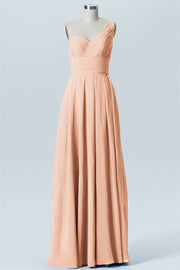 Chiffon Column One Shoulder Sleeveless Bridesmaid Dress-B07642