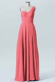 Chiffon Column One Shoulder Sleeveless Bridesmaid Dress-B07642