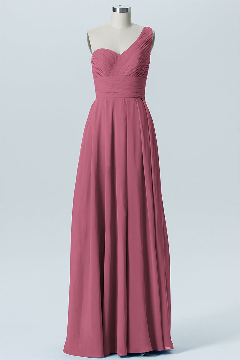 Chiffon Column One Shoulder Sleeveless Bridesmaid Dress-B07642