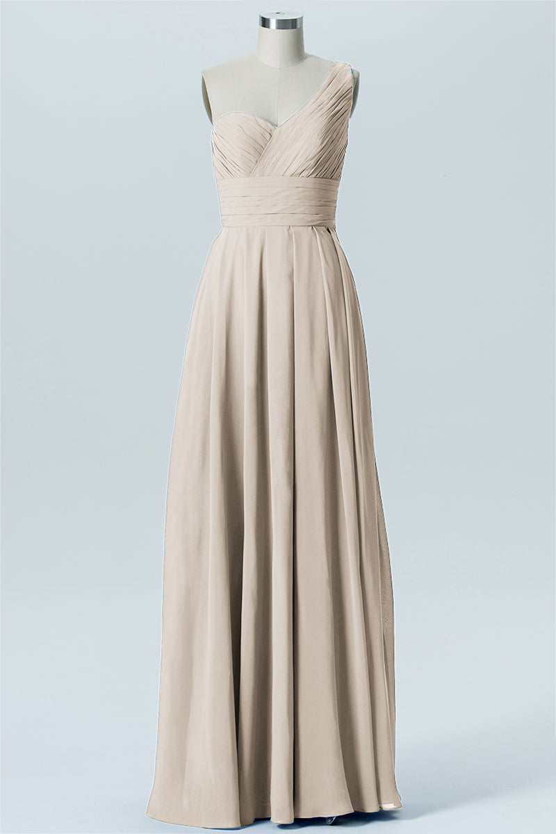 Chiffon Column One Shoulder Sleeveless Bridesmaid Dress-B07642