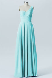 Chiffon Column One Shoulder Sleeveless Bridesmaid Dress-B07642