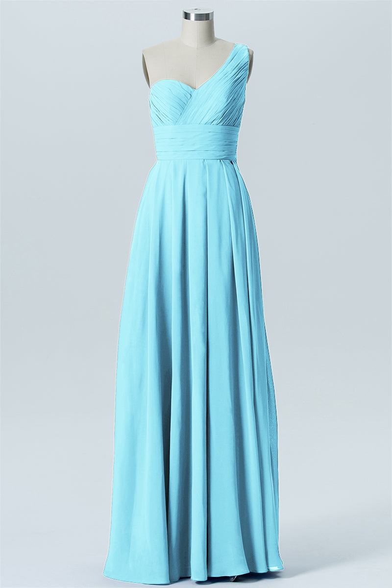 Chiffon Column One Shoulder Sleeveless Bridesmaid Dress-B07642
