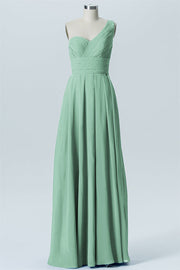 Chiffon Column One Shoulder Sleeveless Bridesmaid Dress-B07642