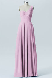 Chiffon Column One Shoulder Sleeveless Bridesmaid Dress-B07642