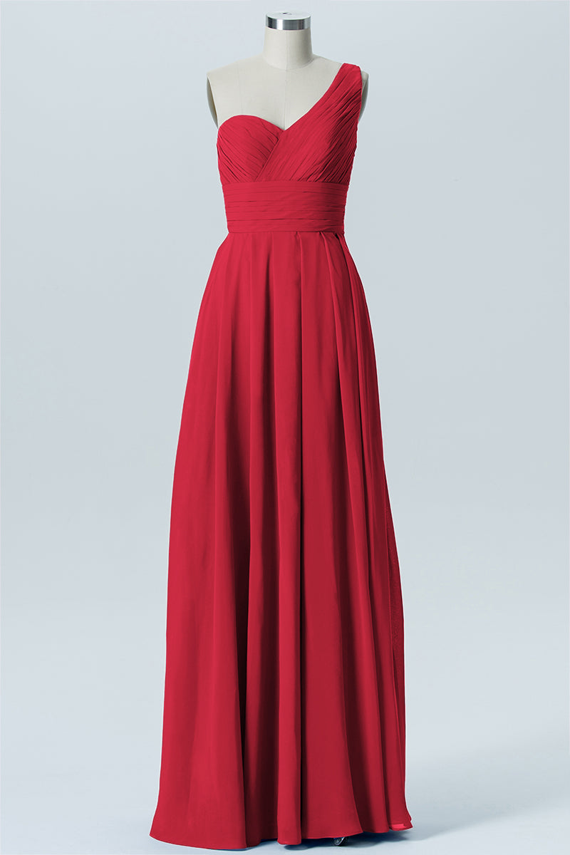 Chiffon Column One Shoulder Sleeveless Bridesmaid Dress-B07642