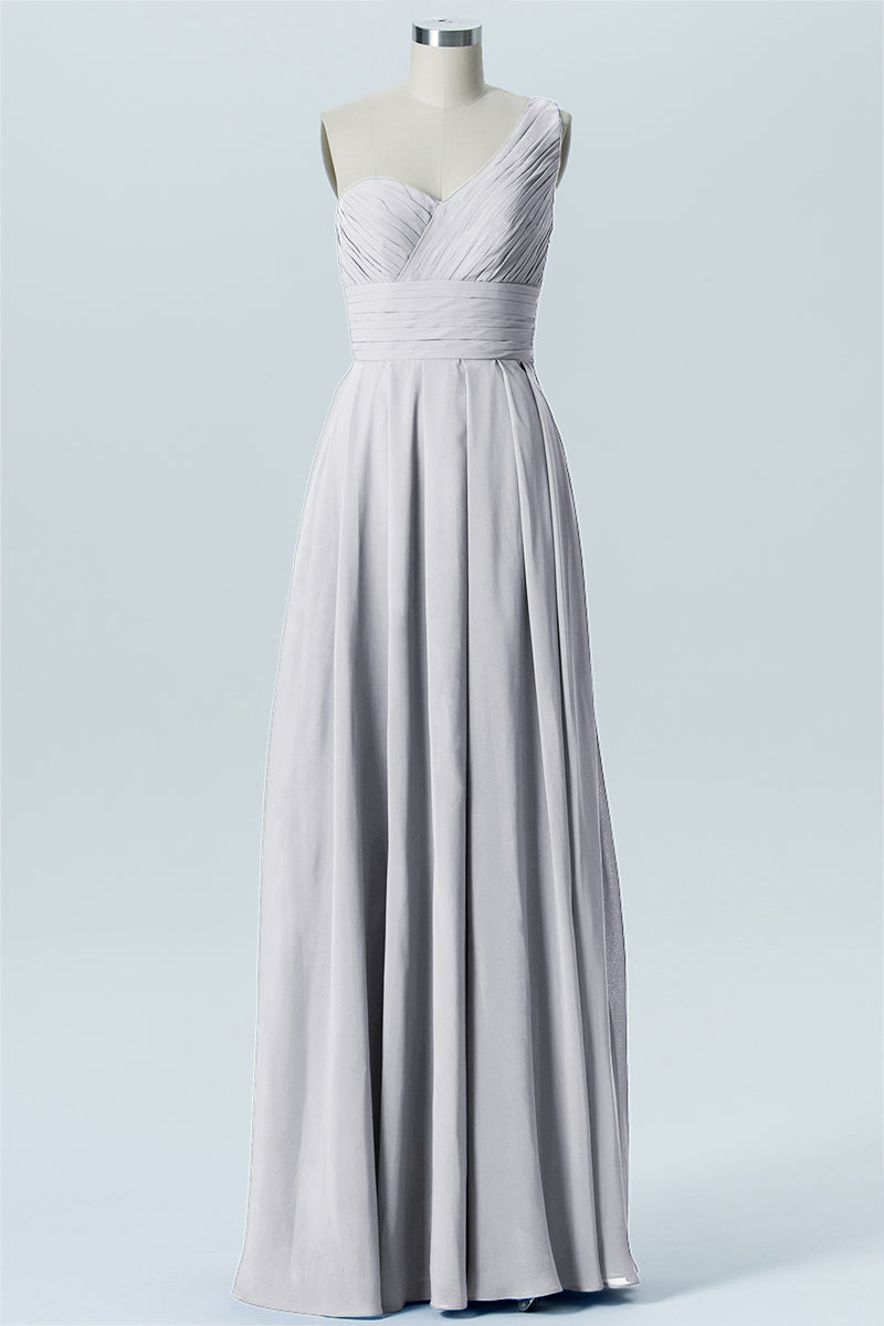 Chiffon Column One Shoulder Sleeveless Bridesmaid Dress-B07642