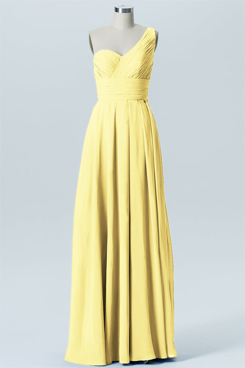 Chiffon Column One Shoulder Sleeveless Bridesmaid Dress-B07642