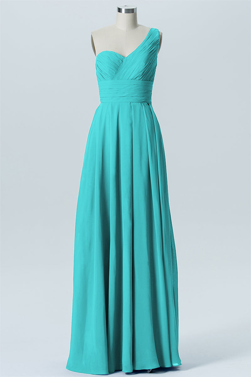 Chiffon Column One Shoulder Sleeveless Bridesmaid Dress-B07642